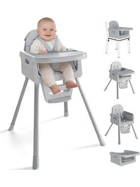 Foldable Baby High Chair for 6+ Months, Portable & Adjustable with Easy Clean